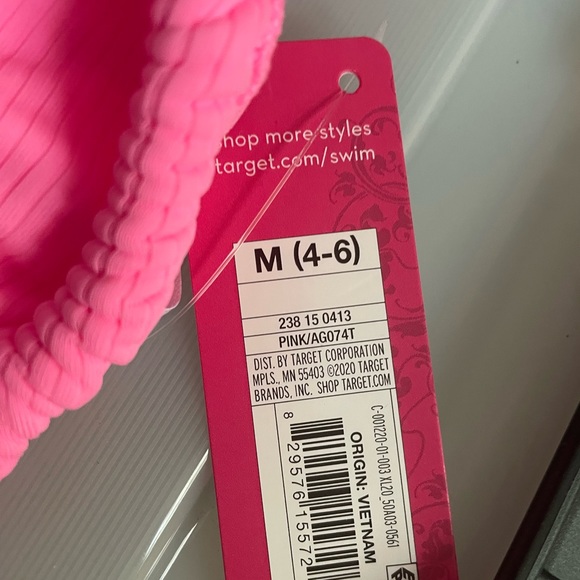 Target Women’s /teen pink swimsuit top with blue/white stripe bottom-M4-6-NWT - Picture 3 of 11